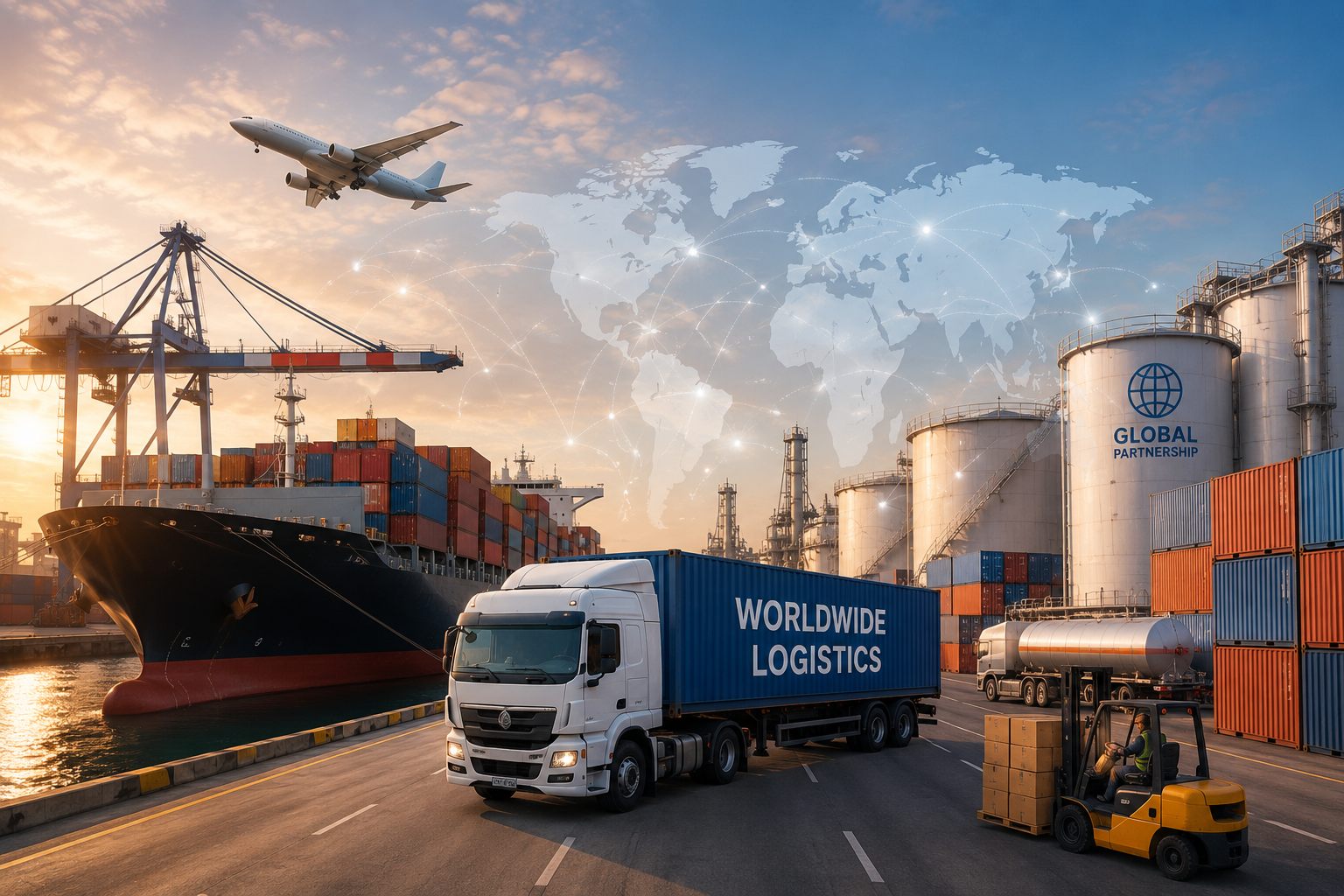 Worldwide logistics network — global shipping and trade